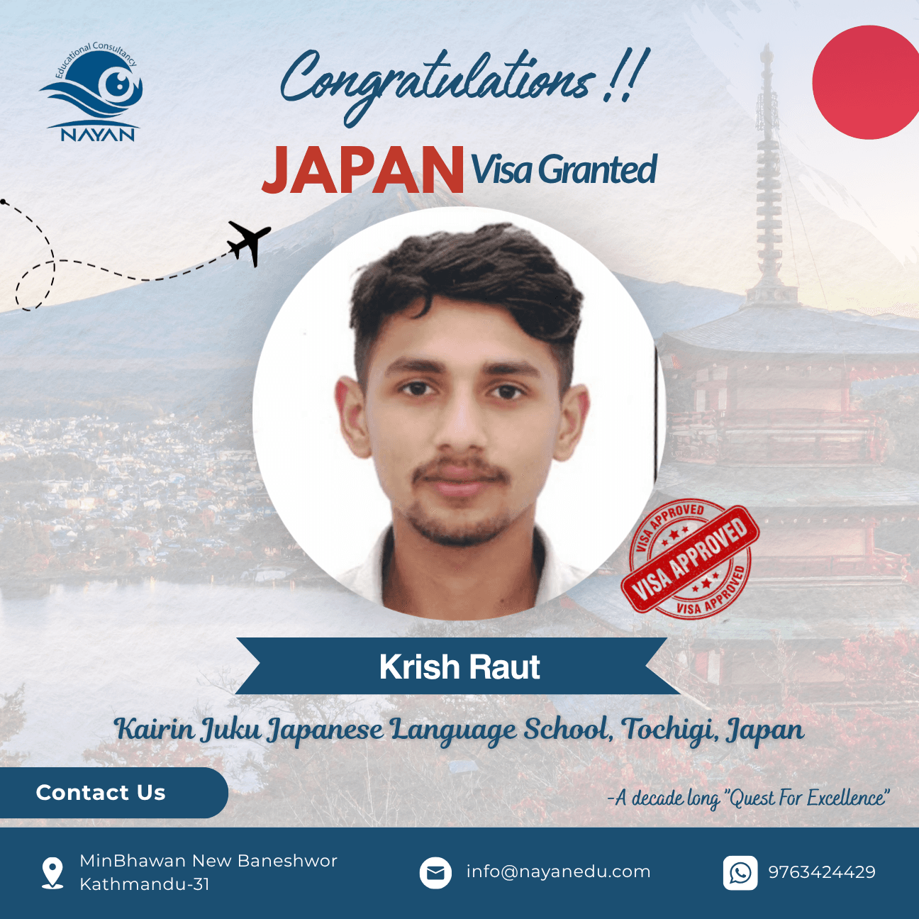 Visa approval — Krish Raut - Japan
